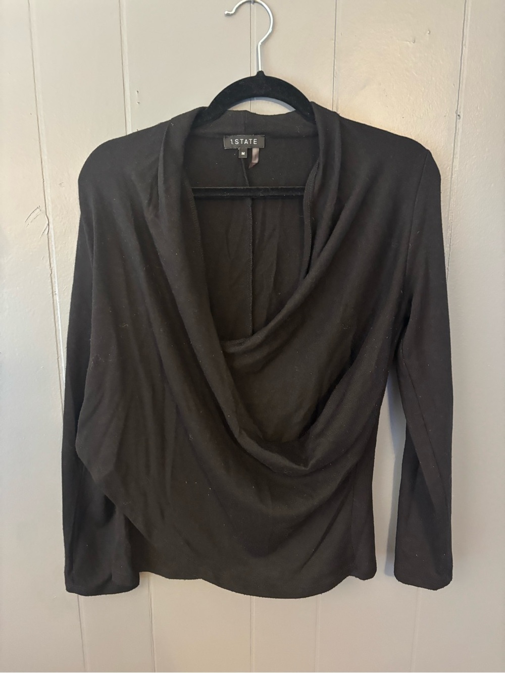 1. State Black Draped Cowl-Neck Sweater